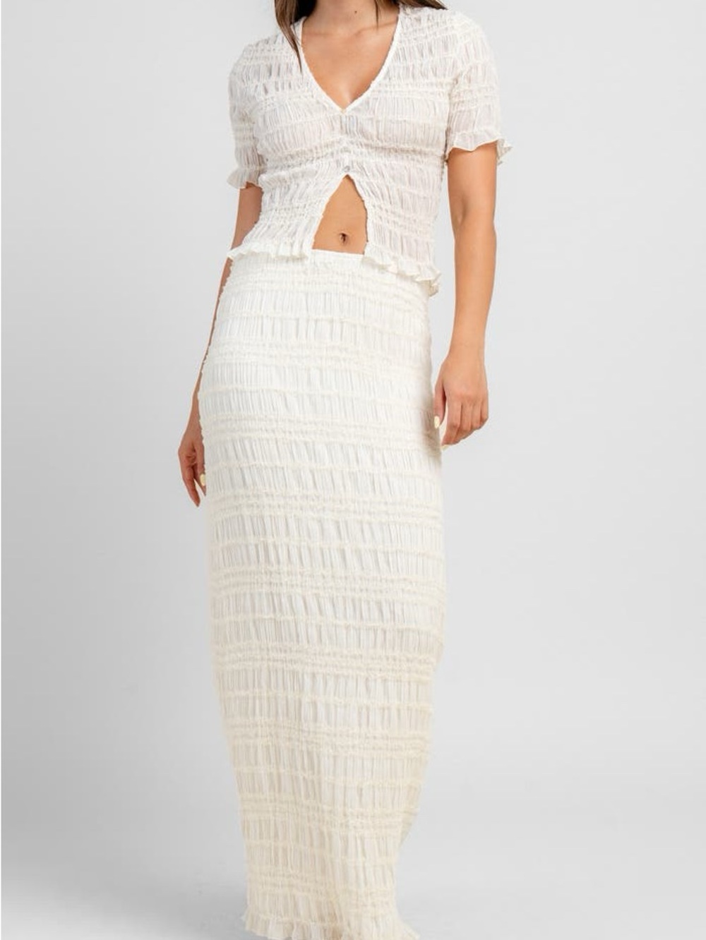 Nordstrom Cream Smocked Maxi Skirt And Matching Top Set
